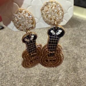 Altar'd State Beaded Guitar Earrings - Black and Gold